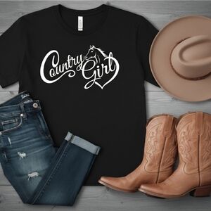 Country Girl Horse Graphic Tee • Western Cowgirl Shirt • Black Country T‑Shirt